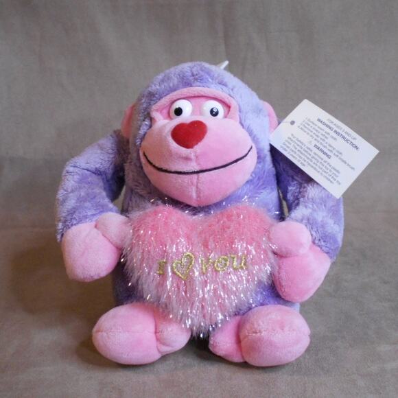 Valentine's Purple & Pink Gorilla Ape Plush w/I Love You Heart 6" Walmart - Picture 2 of 9